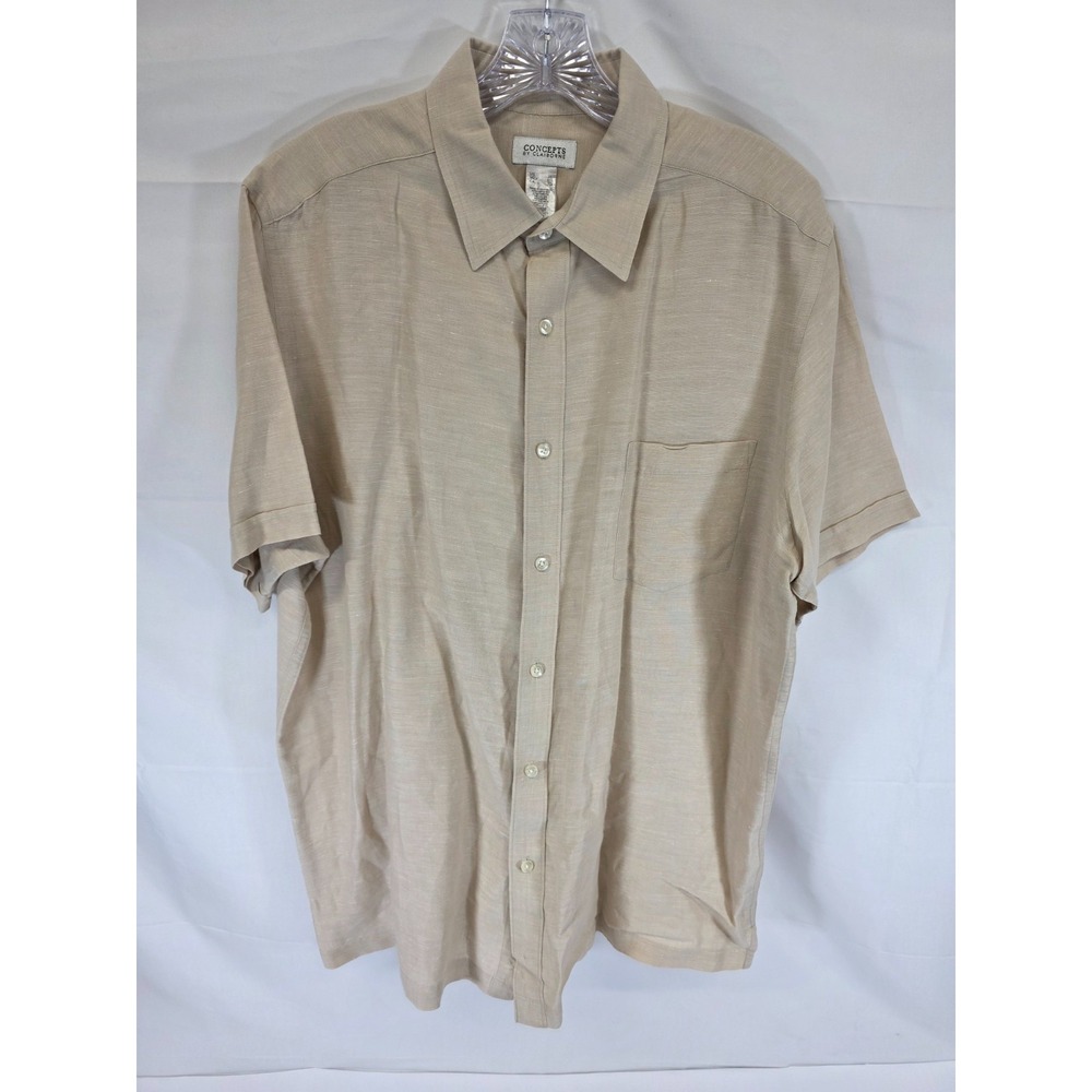 Concepts by Claiborne Mens XL Tan Beige Short Sleeve Button Down Shirt Pocket